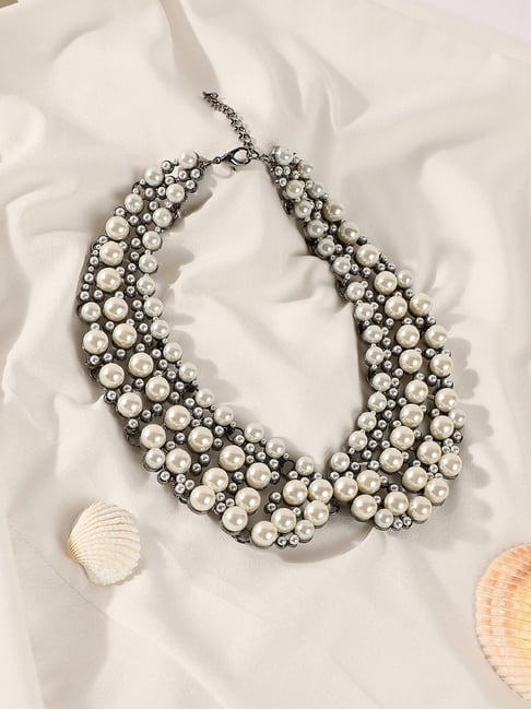 Buy Sohi Women's Collar Statement Necklace Pearl White Online At