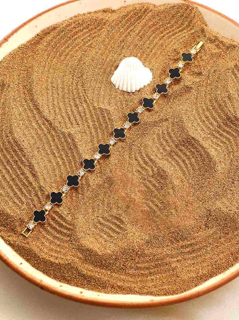 Buy Sohi Onyx Black Small Clover Tennis Bracelet for Women Online