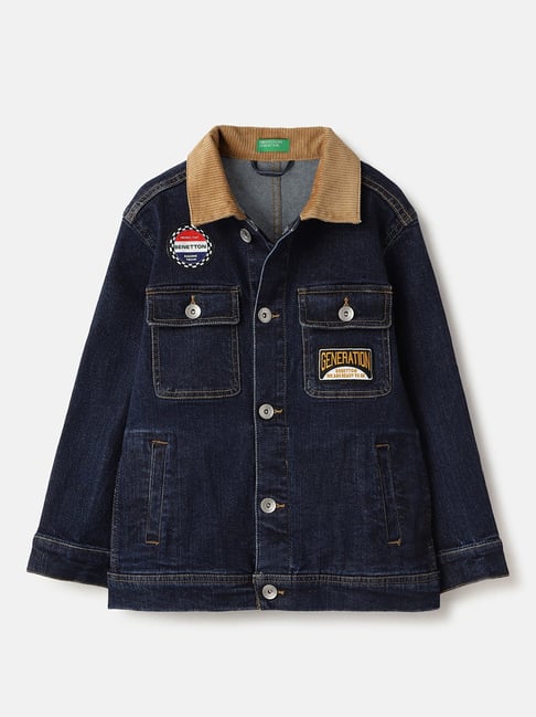 United Colors of Benetton Blue Cotton Blend Regular Jackets