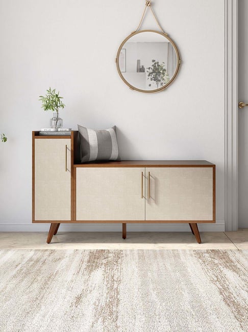 Durian Walnut Brown & White Engineered Wood Shoe Cabinet