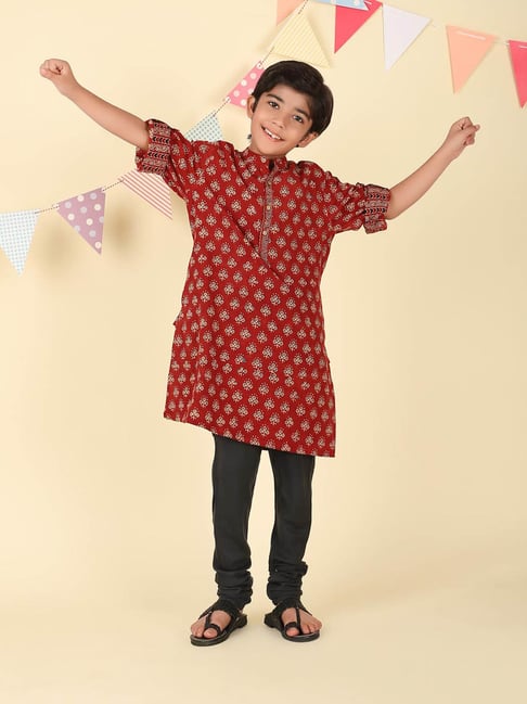Fabindia Boys Red Cotton Printed Kurta-image-11