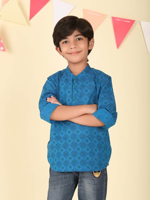 Fabindia Boys Navy Cotton Printed Kurta-picture-33