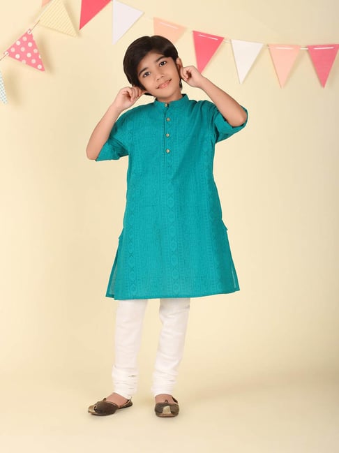 Fabindia Boys Teal Cotton Printed Kurta-picture-14