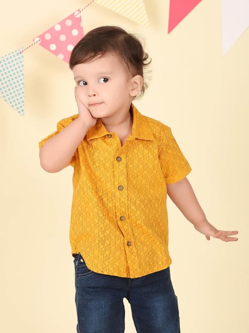 Fabindia Boys Yellow Cotton Printed Shirt-picture-40
