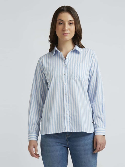 Pepe Jeans White & Blue Cotton Striped Shirt-picture-25