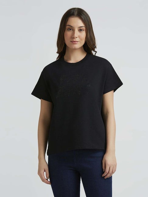 Pepe Jeans Black Cotton Embellished T-Shirt-picture-23