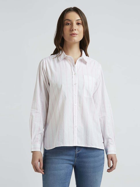 Pepe Jeans White & Pink Cotton Striped Shirt-picture-37