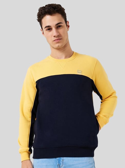 ColorPlus Yellow Blue Regular Fit Colour Block Sweatshirt