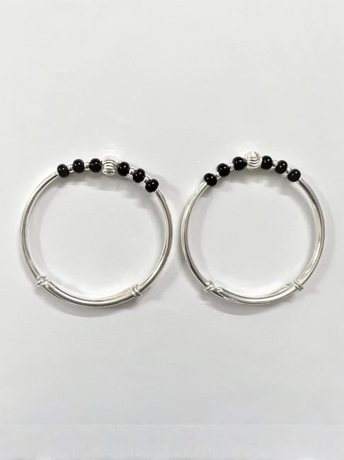Arte Jewels 925 Sterling Silver Black Beads Adjustable Bangles for Kids - Main Image