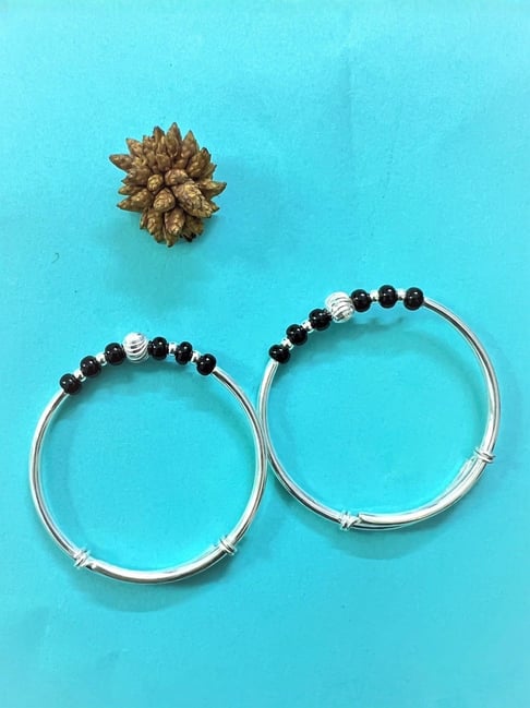 Buy Arte Jewels 925 Sterling Silver Black Beads Adjustable Bangles