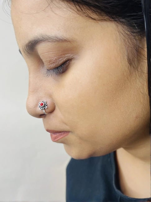 Arte Jewels 925 Oxidized Silver Clip On Nose Pin for Women-picture-13