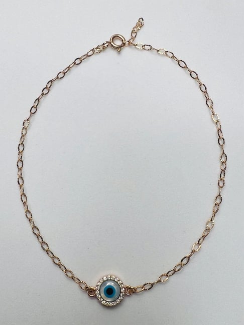 Arte Jewels 925 Sterling Silver Rose Gold Evil Eye Anklet for Women-picture-22