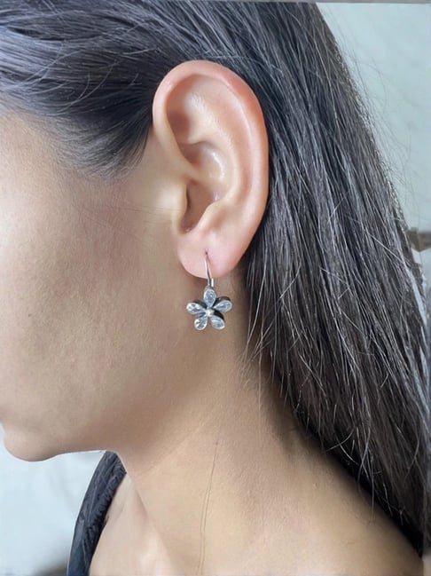 Arte Jewels 925 Sterling Silver Flower Shape Drop Earrings for Women