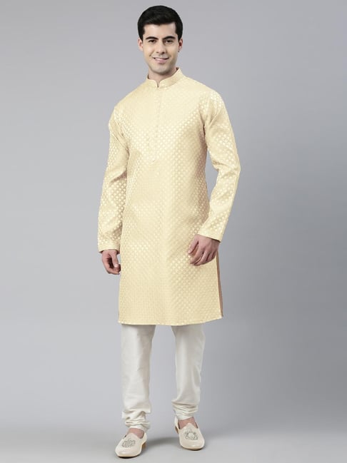 TheEthnic.Co Cream Poly Silk Regular Kurta Set For Men