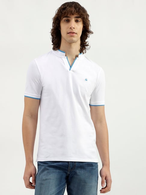 United Colors of Benetton White Regular fit Solid Polo T-Shirts