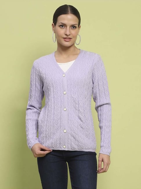 MADAME Mauve Self Pattern Cardigan-image-4