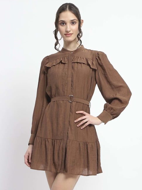 brown womens dresses Brown Satin V Neck Lace Maxi Dress