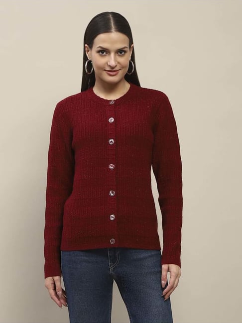 MADAME Red Self Pattern Cardigan-picture-24