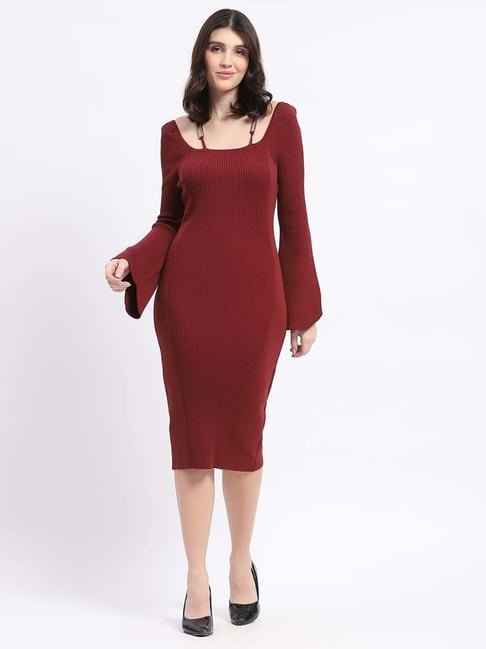 MADAME Red Plain Shift Dress-picture-27