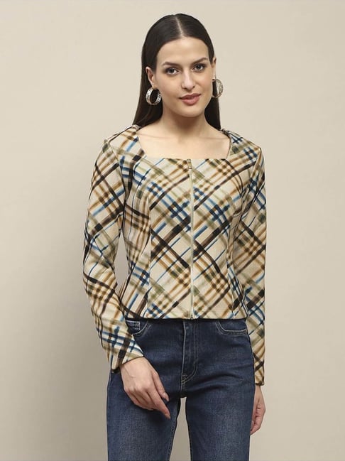 MADAME Beige Chequered Top