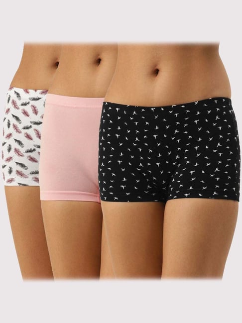 Leading Lady Multicolored Cotton Printed Boy Shorts - Pack of 3