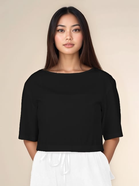 Zink London Black Solid Crop Top