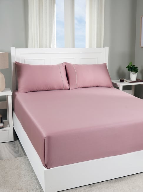 Maspar Solid Pink 300 Cotton King Bed Sheet With Pillow Case