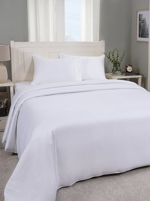 Maspar Solid White 300 Cotton Single Duvet Cover With Pillow Case