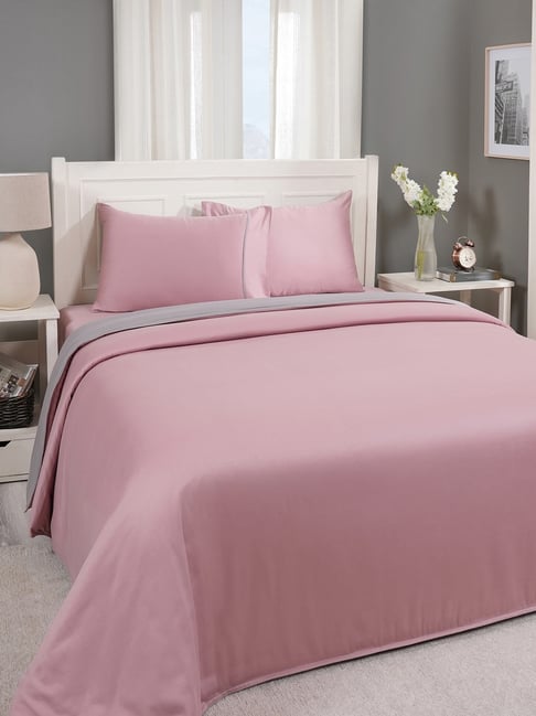 Maspar Solid Grey 300 Cotton Single Duvet Cover With Pillow Case