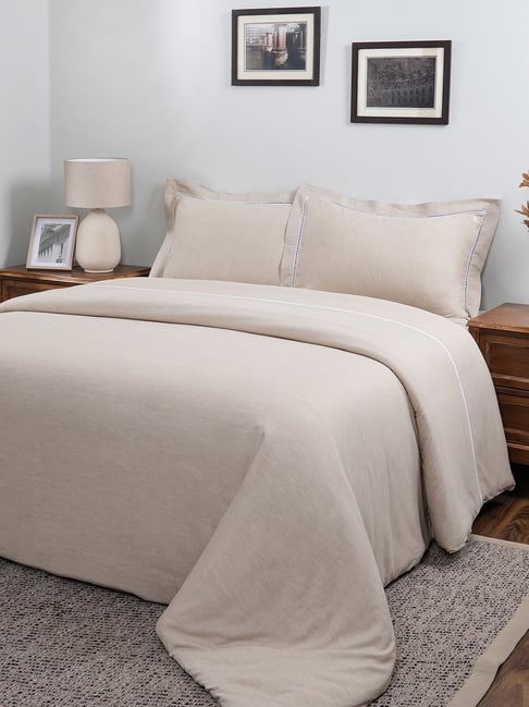 Maspar Solid Beige 300 Cotton King Duvet Cover With Pillow Case