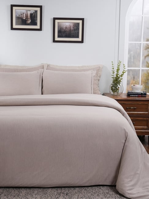 Maspar Textured Beige 300 Cotton King Duvet Cover With Pillow Case