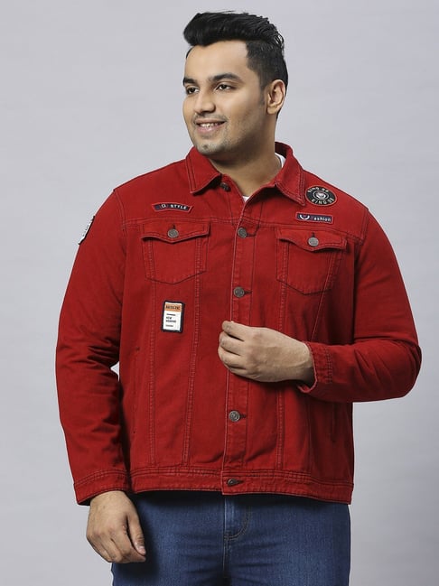 Turning Blue Red Cotton Regular Fit Denim Jacket