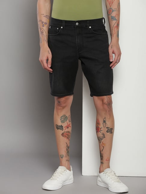 Calvin Klein Black Cotton Straight Fit Denim Shorts-picture-37