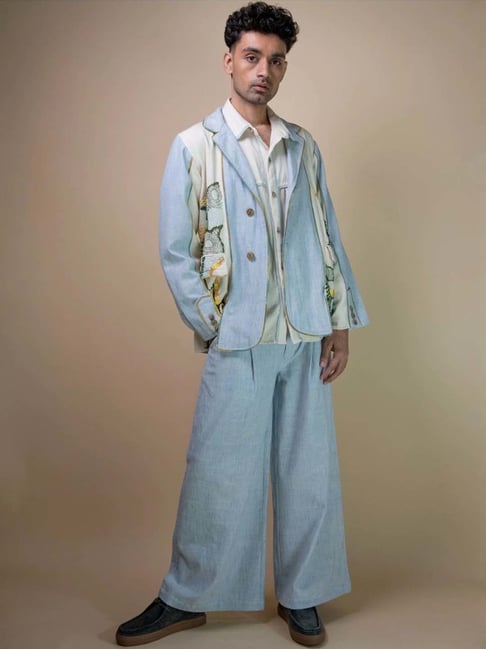Lafaani Light Blue Meadows Unisex Panelled Blazer-picture-40