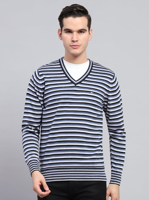 Monte Carlo Blue Regular Fit Striped Pullover-picture-37