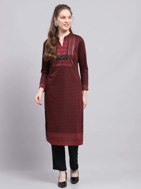 Monte Carlo Maroon Regular Fit Printed Kurta-picture-43