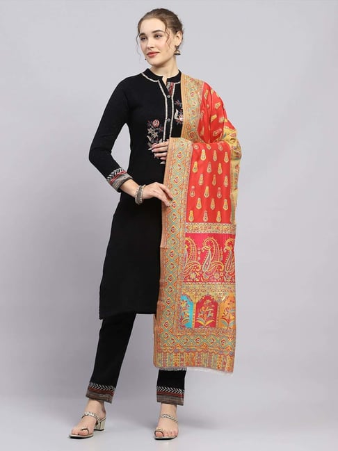 Monte Carlo Orange Regular Fit Self Pattern Shawl-picture-12