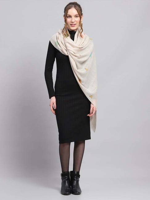 Monte Carlo Beige Regular Fit Self Pattern Stole-picture-43