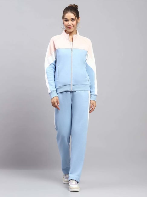 Monte Carlo Blue Pink Regular Fit Colour-Block Tracksuits