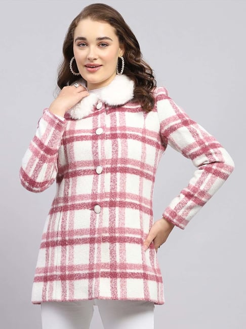 Monte Carlo Pink Regular Fit Chequered Coat