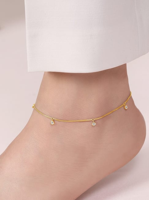 Zavya 925 Sterling Silver Radiant Gold Plated Elegant Drops Anklet-picture-36