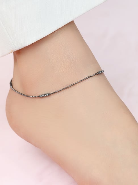 Zavya 925 Sterling Silver Sleek Black Rhodium Plated Adjustable Ball Chain Anklet-picture-25
