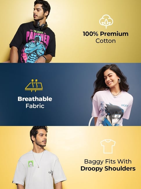 Bewakoof Men's Brown Reckless Graphic Printed Oversized T-Shirt