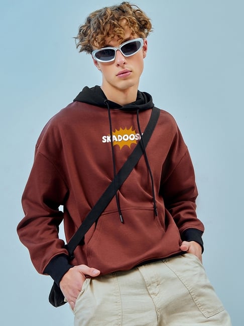 Bewakoof Brown Relaxed Fit Graphic Oversized Hoodie-picture-34