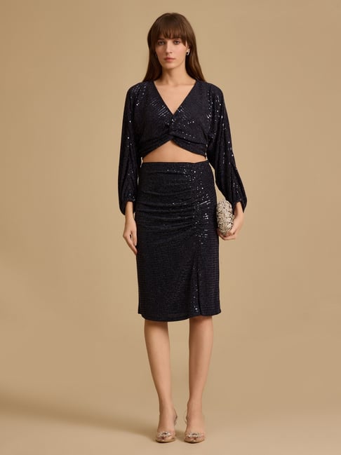 Kazo Navy Blue Embellished Top