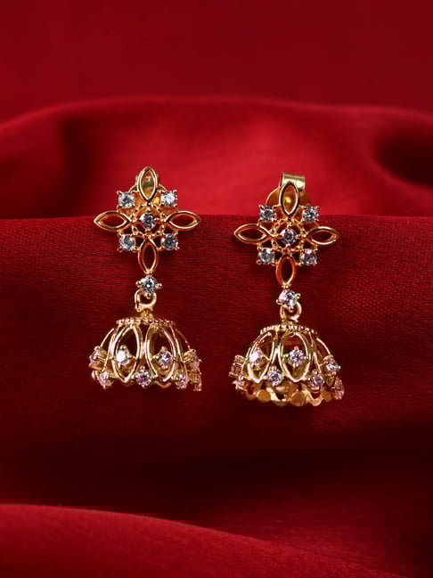 Clara 925 Sterling Silver Ahalya Gold Plated Swiss Zirconia Jhumki Earrings for Women