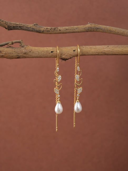 Clara 925 Silver Designer Pearl Gold Plated Long Chain Sui Dhaga Threader  Earrings for Women