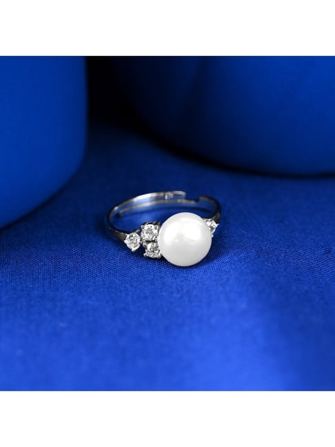 Clara 925 Silver Platinum Plated Swiss Zircon Vittoria Real Pearl Adjustable Finger Ring for Women-picture-20