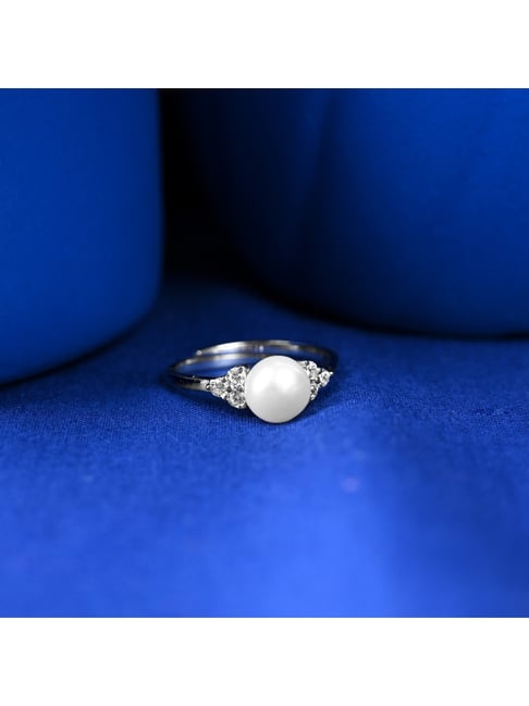 Clara 925 Silver Platinum Plated Swiss Zircon Jiana Real Pearl Adjustable Finger Ring for Women-picture-31