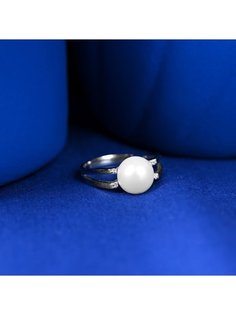 Clara 925 Silver Platinum Plated Swiss Zircon Ilaria Real Pearl Adjustable Finger Ring for Women-picture-21